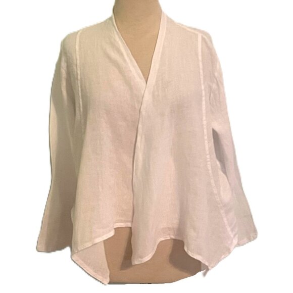 Tempo Paris Tops - NWT Tempo Paris 100% Linen Jacket Open Front White Cardigan Long Sleeve Large